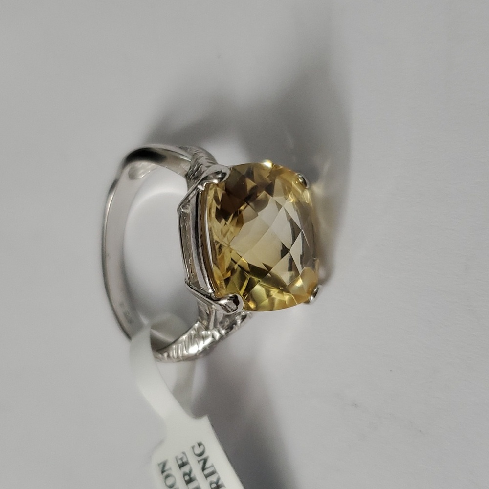 NWT 6.50ct Square Cushion Citrine Solitaire Sterling Silver 925 Ring